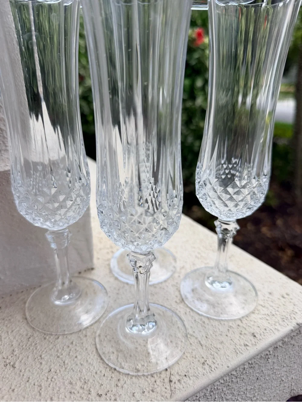 Set of 6 Clear Crystal Champagne Flutes Diamond Cut Optic Panel Stemware 8